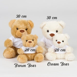 Personalisierter Teddybär Bedruckt mit persönlicher Nachricht Kleine Mittelgroße Stofftier Bedruckte Bären Drucken Sie Text, Bilder oder Logos Bild 3