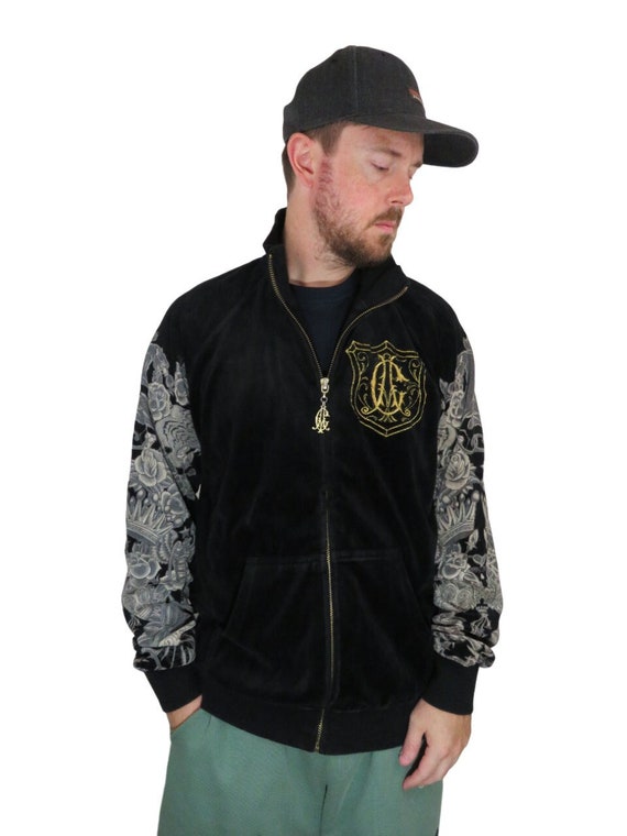 Vintage Christian Audigier Ed Hardy Mens Black Velvet Velour