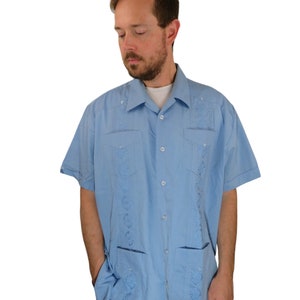 Vintage 70s 80s Guayabera Embroidered Tribal Cigar Wedding Mexican Hawaiian Shirt Mens XL 2XL Tropical Camp Cubavera Button Up Short Sleeve