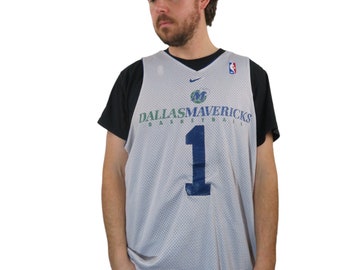 Camiseta de entrenamiento de la NBA Nike vintage auténtica de los años 90, número 1 de los Dallas Mavericks, para hombre, talla 2XL, largo +4, estilo retro reversible de baloncesto.