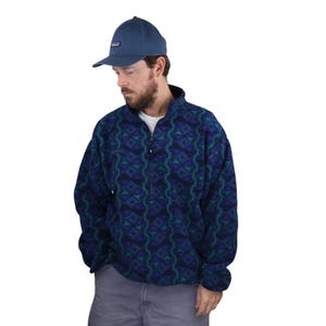 Vintage 90s Columbia Aztec Tribal Southwestern Fleece Pullover Jacket Mens Large Purple Green Geometric Half Zip Retro Sweater Made In USA