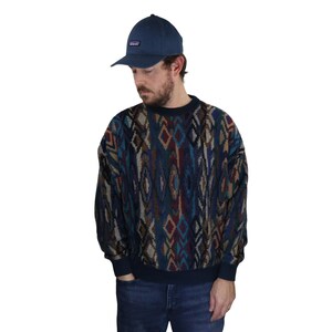 Vintage Made In USA Pendleton Coogi Style Cosby Wool Fisherman Fair Isle Aztec 3d Grandpa Crewneck Sweater Mens Medium Pullover Dad Mohair