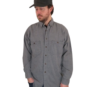 Vintage 90er Jahre Eddie Bauer Soft Chamois Sonoma Heather Grau Langarm-Schwergewichts-Flanell-Brett-Shirt Herren groß Made in USA Jagd Angeln