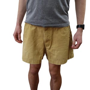 Vintage Patagonia Brushpopper Canvas Denim 4.5&quot; Stand Up Hiking Shorts Mens 35 36 Brown Outdoor Chouinard First Label Big 90s Above Knee 4&quot;