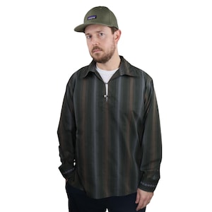 New Vintage Patagonia Rhythm King Snake Striped Guayabera Cubavera Hawaiian Mexican Shirt Mens Medium Green Orange Blue Embroidered Camp Y2K