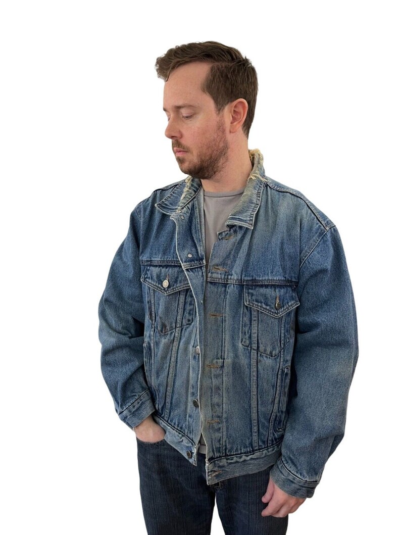 Veste en jean Wrangler Hero Blue Jean Western Trucker vintage des années 90 coupe carrée grande - France