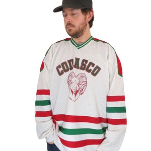 Vintage 70s 80s Sindys Sporting Goods Codasco Rams Hockey Jersey Mens Size XL Made In USA Long Sleeve Shirt Athletic NHL Ahl Game Worn