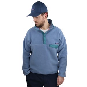 Vintage 1993 Patagonia Full Weight Synchilla Fleece Snap T Pullover Jacket Coat Mens Medium Sky Blue Teal Sweater Sweatshirt Retro 90s
