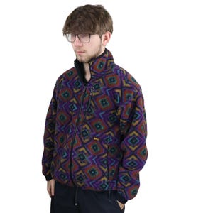 Vintage 90s REI Aztec Tribal Navajo Southwestern Fleece Pullover Jacket Mens Small M Purple Orange Black Geometric Retro Sweater Sweatshirt