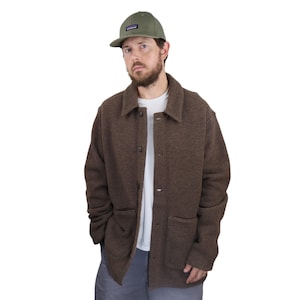 Patagonia Woolie Wool Button Down Workwear Work Chore Jacket Coat Mens XL Brown Hunting Fishing Guide Barn Rockabilly Shacket Shirt