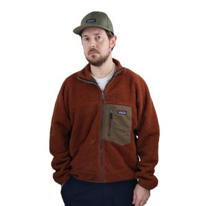 Vintage 2000s Patagonia Retro-X Deep Pile Shearling Fleece Jacket Coat Mens Large Orange Alpha Green Full Zip High Loft Sherpa Windproof 90s