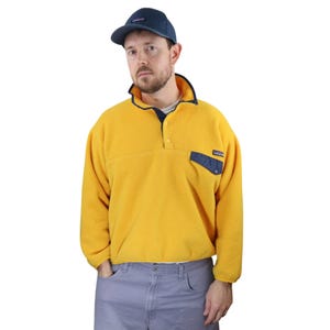 Giacca pullover vintage Patagonia Synchilla Fleece Snap-T da uomo, taglia Large/M, colore giallo/blu, Michigan, stile retrò anni '90, anno 1995.