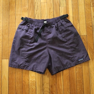 Vintage 1998 Patagonia Nylon Belted Inseam River Swim Shorts Trunks Mens XL Large 34 36 38 Purple Plaid Gridman Retro 90s Swim Suit Outdoor