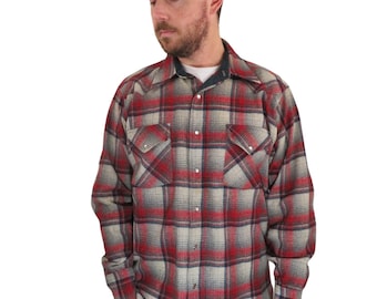 Vintage 70s Pendleton Ombre Shadow Plaid Virgin Wool Loop Collar