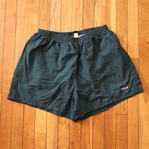 Vintage Patagonia Nylon Lined Baggies Swim Suit Trunks 3.5&quot; Inseam Shorts Mens XL Large 34 36 38 Hunter Green Retro Running Athletic 90s Y2K