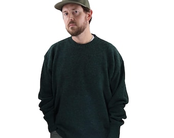 Vintage 80s Pendleton 100% Shetland Virgin Wool Tweed Chunky Knit Fisherman Speckle Grandpa Crewneck Sweater Mens XL Green Made In USA