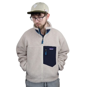 Patagonia Retro-X Deep Pile Shearling Fleece Jacket Coat Mens Small Oatmeal Beige Khaki Full Zip High Loft Sherpa Gorpcore Vtg Blue Spring