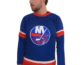 Camiseta de hockey vintage HY Sport de los New York Islanders de la NHL, años 70 y 80, para hombre, talla pequeña y mediana, fabricada en EE. UU., manga larga, nailon, deportiva.