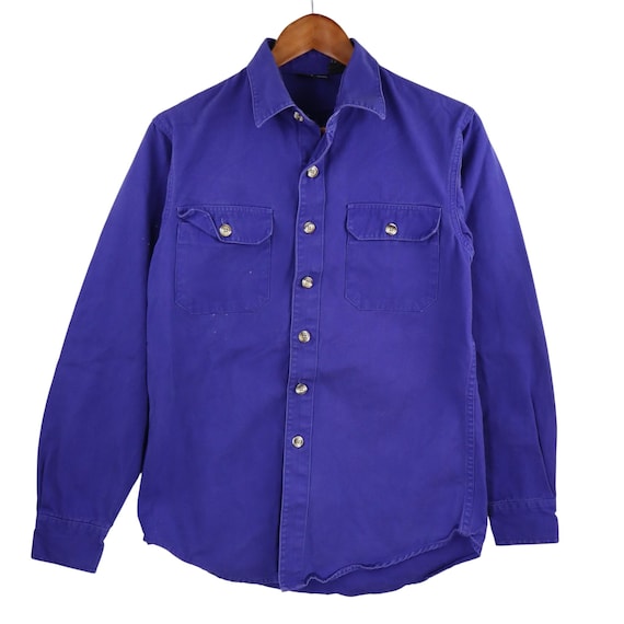 Patagonia, Vintage 80s Patagonia Heavy Canvas Denim Long Sleeve Button Down Board Shirt Shacket Mens Small Garment Dyed Purple Oxford Work 90s Fishing