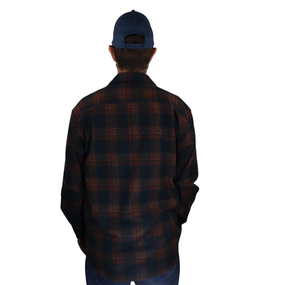 Vintage 70s 80s Pendleton Wool Flannel Shadow Plaid Ombre Button  