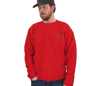Vintage 80s 1986 Patagonia Synchilla Fleece Mens Jacket Size Medium Large Unisex Womens Made In USA Red Sweatshirt Ski Outdoors Hiking Coat