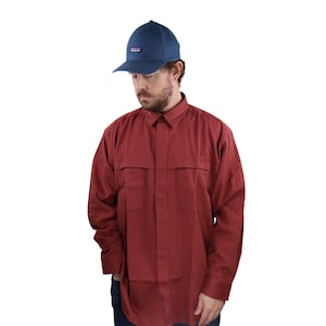 Vintage 90er Jahre Orvis Baumwolle Flanell Langarm-Button-Fliegen-Fischer-Shirt Herren Large Maroon Rot Jagd Angeln Guide Chamois Brushed Pima