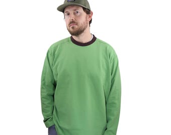 Vintage 80-tals Patagonia bomulls-tröja med rund hals, herrstorlek, avocadogrön brun, tillverkad i USA, 90-tals långärmad skjorta, Rhythm Retro