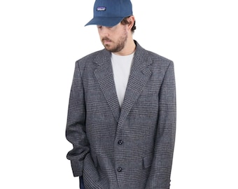 Vintage des années 70 des années 80 Made In USA Pendleton Glen Plaid laine Tweed Blazer épais Mackinaw Cruiser veste manteau homme taille 44 Long gris bleu