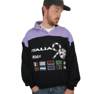 True Vintage Italia 90 Roma Fifa World Cup Sweatshirt Size Large XL Italy 90s 1990 Soccer Pullover Futbol Jacket Sweater Color Block