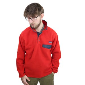 Vintage Y2K 2000 Patagonia Synchilla Fleece Snap T Pullover Jacket Coat Mens Small Unisex Womens Red Orange Sweatshirt Retro 90s Excellent