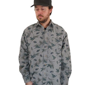 Vintage 80er Jahre 90er Jahre Made In USA Eddie Bauer Herren Angeln Schwergewicht Chamois Flanell Board Shirt Herren Große Natur Malerische Animal Print Vögel