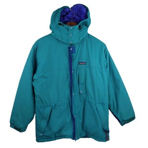 Vintage 90s Patagonia Insulated Puffer Mountain Parka Guide Hooded Winter Jacket Coat Kids Boys Girls Medium 10-12 Youth Ski Snowshot Retro