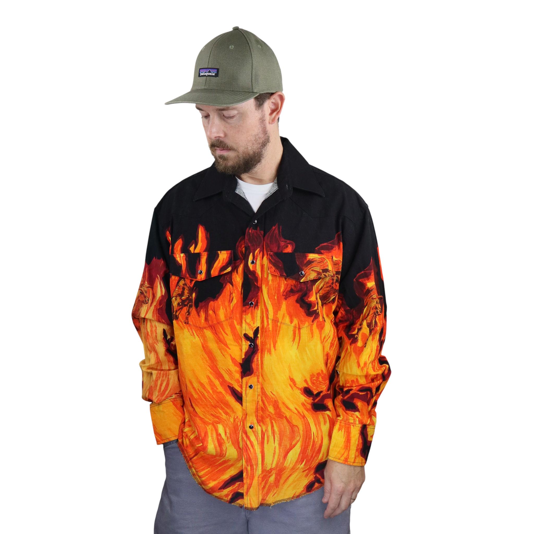 Vintage Wrangler Flames Shirt Mens Large Western Cowboy Rockabilly