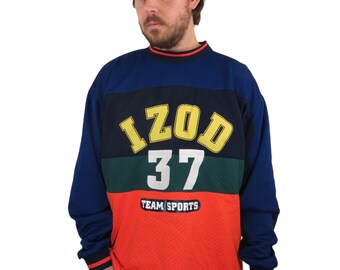 Vintage 90s Izod Lacoste Color Block Striped #37 Hockey Jersey Mens Size XL Long Sleeve Mesh Shirt Athletic NHL Streetwear Racing Motocross