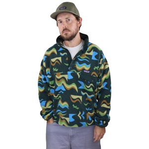 Patagonia Arctic Collage Aztec Tribal Southwestern Synchilla Fleece Snap-T Pullover Jacket Mens Large Northern Green Sweater Sweatshirt