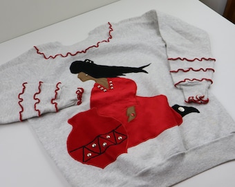 Vintage 80s 90s Pannill Hanes Ruffle Southwestern Ethnic Flocked Velvet Crewneck Sweatshirt Unisex XL Womens Mens Pullover Made In USA Beads