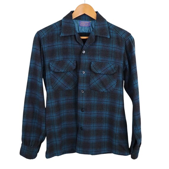 Vintage 70s Pendleton Ombre Shadow Plaid Virgin Wool Loop Collar  