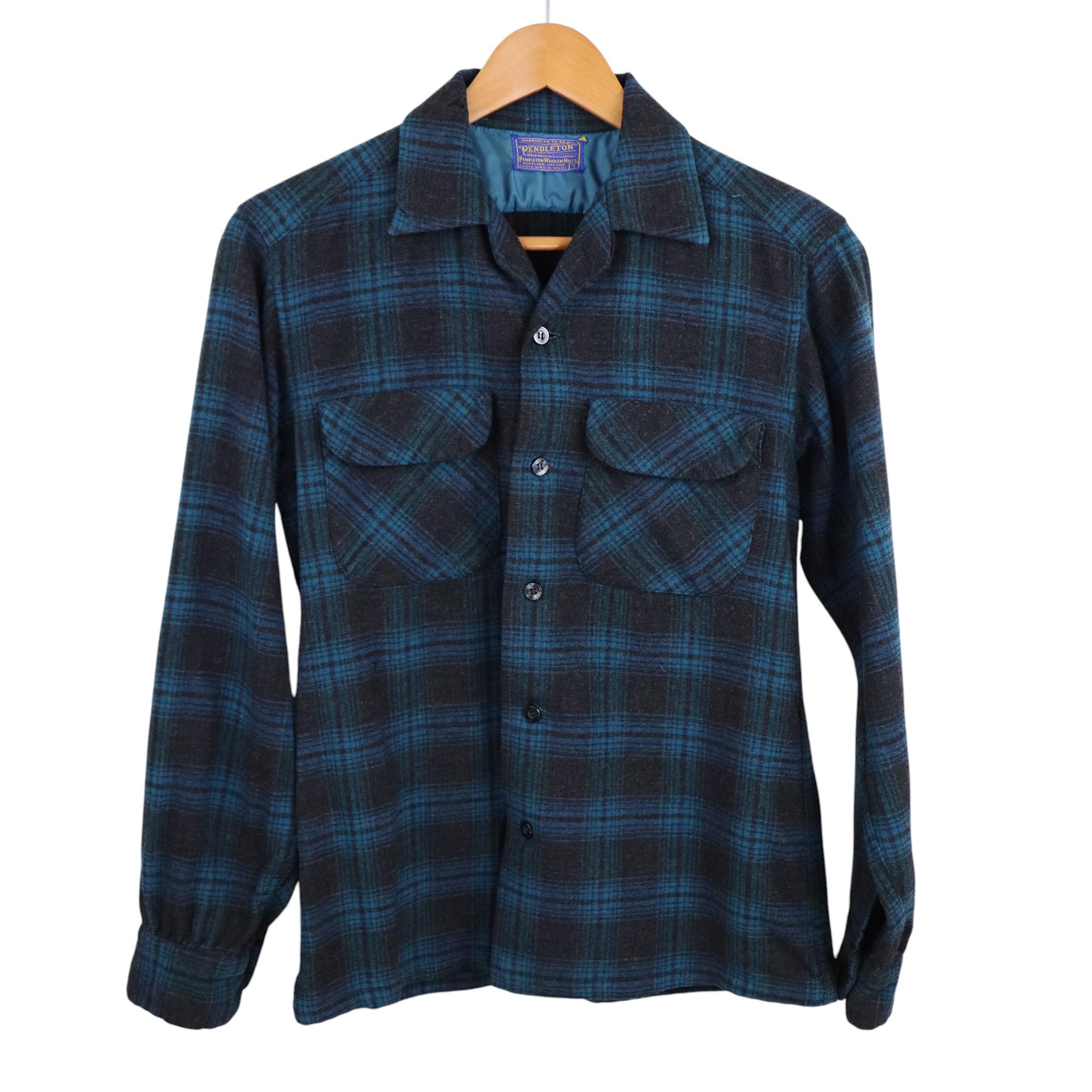 Vintage 70s Pendleton Ombre Shadow Plaid Virgin Wool Loop Collar 