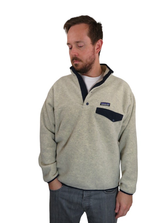 Vintage Y2K Patagonia Baggy Oversized Loose Fit Oatmeal Synchilla Fleece Snap t Pullover Jacket Mens Size Medium Sweater Sweatshirt Spring Etsy Australia