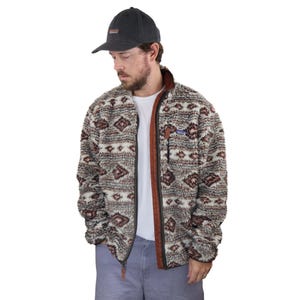 Vintage Patagonia Retro-X Cardigan Deep Pile Shearling Fleece Jacket Coat Mens Large Aztec Choolie Brown Beige Full Zip High Loft Sherpa