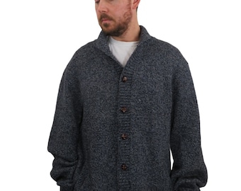 Vintage Pendleton 100% Virgin Wool Made In USA Cardigan Fishing Sweater Mens 2XL Tall Blue Tartan Button Down Long Sleeve Rockabilly Tweed