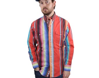 XL Vintage 90s Wrangler Brushpopper Neon Pink Southwestern Striped