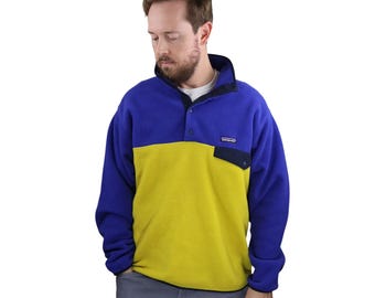 patagonia ナイロンジャケット L イエロー・ブルー Vintage Patagonia Snap-t Synchilla Fleece Pullover Mens Large Blue