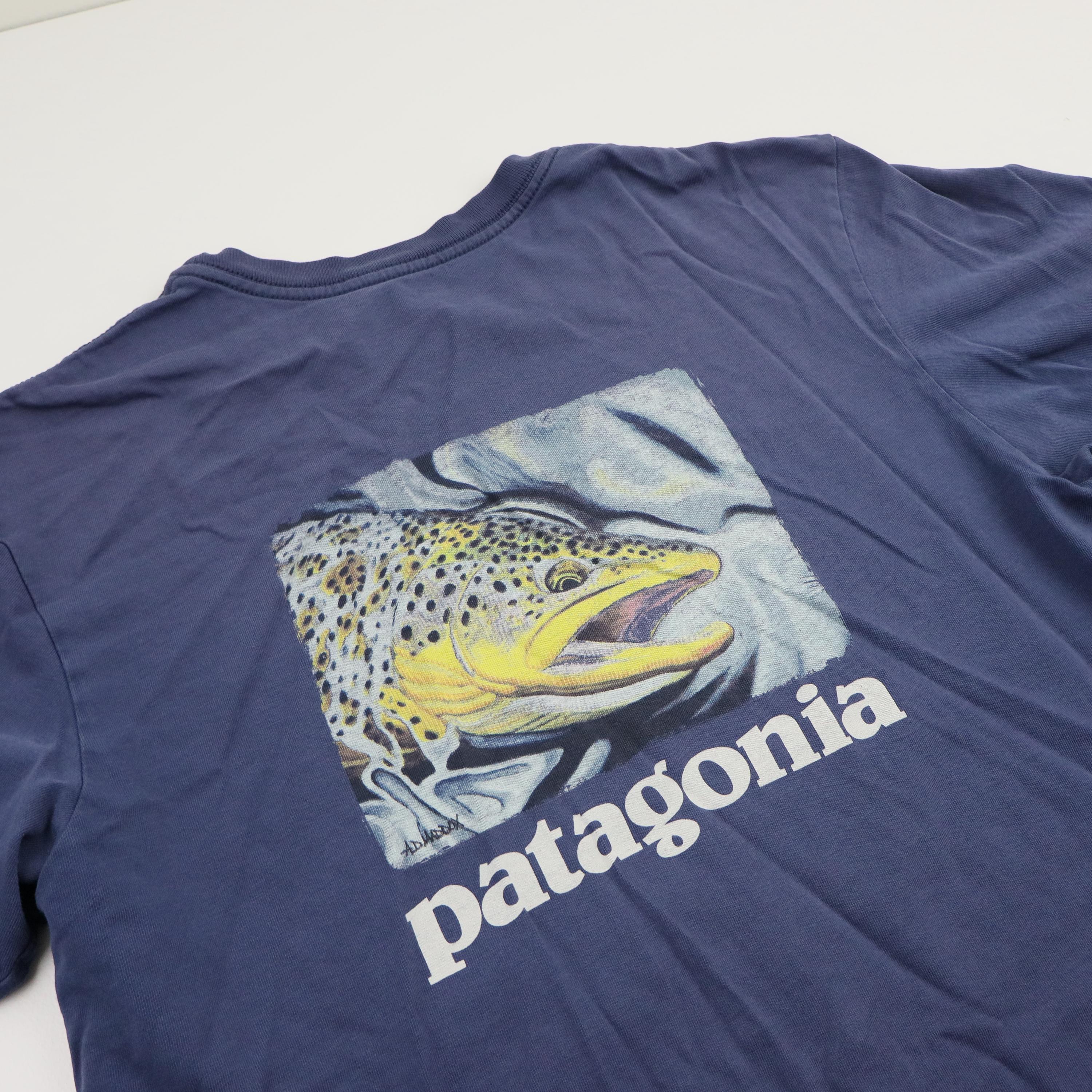 Vtg Patagonia World Trout Ad Maddox Art Graphic T Shirt Mens
