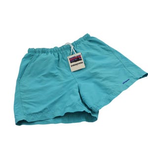 NWT dode inventaris Vintage 1989 Patagonië nylon zakjes 4" zwempak zwembroek shorts dames 10 S/M heren S/M 28 30 32 ongevoerd helderblauw retro jaren 90