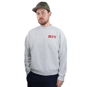 Felpa girocollo floccata vintage anni &#39;90 MIT Engineers University da uomo XL Large Massachusetts Institute of Technology grigio bianco retrò Y2K