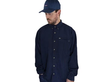 Vintage 90s Y2K The North Face Long Sleeve Fishing Heavyweight Modal Woven Shirt Mens Large Navy Blue Work Workwear Jungle Hunting Outdoors