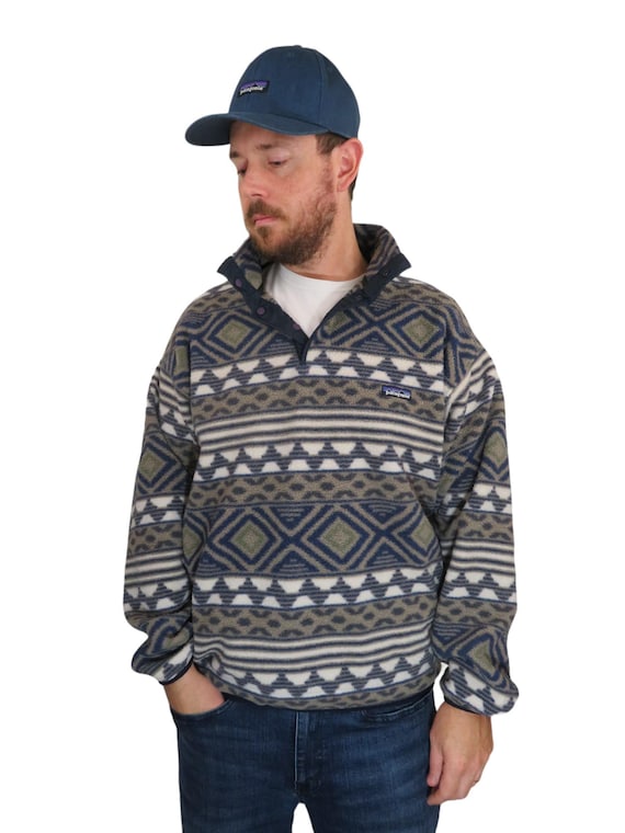 Vintage 90s 1997 Patagonia Raro Sobredimensionado Relajado Baggy Azteca Tribal Synchilla Fleece Snap T Jersey Chaqueta Hombres Grande Azul Suroeste Etsy Mexico