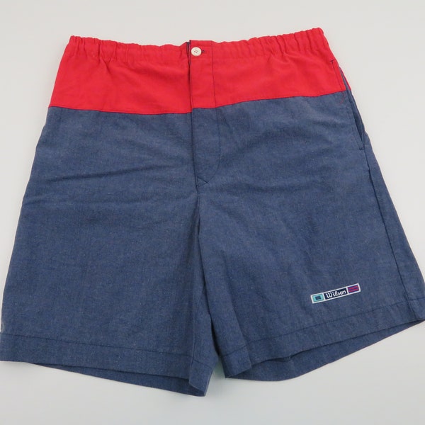 Vintage 80s 90s Wilson Men's Tennis Shorts Size 33 34 Athletic Elastic Waist Pockets 70s Pickleball Andre Agassi John McEnroe Bjorn Borg