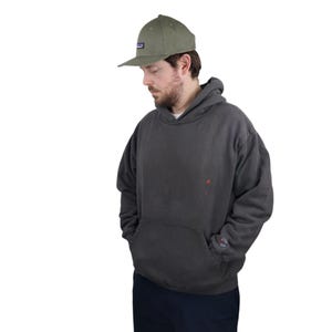 Vintage 90s The Crate NY Skate Surf Boxy Hoodie Sweatshirt Size Large Gray Black Skater Grunge Heavyweight Vaporwear Distressed Made In USA